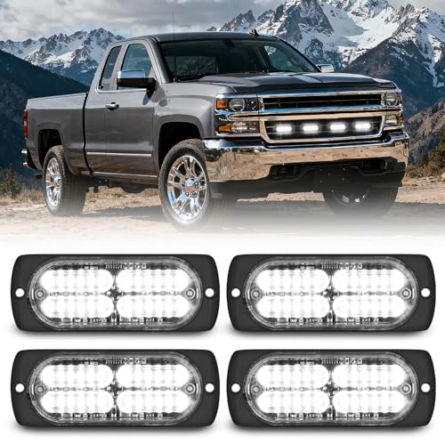 Image of Nilight 4PCS 24LED White Strobe Light 12V /24V Grille Surface Mount | Hazard Safety Warning Light with Sync Feature for Car Truck Camper Side Marker Aluminum Alloy Base Emergency Lights