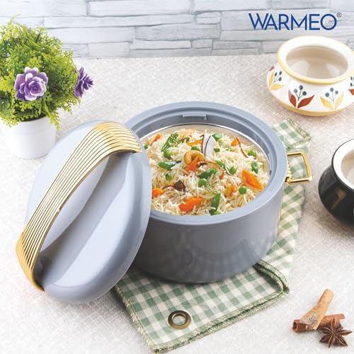 Image of WARMEO Majestic Inner Stainless Steel Casserole 2500ml Grey | PU Insulated | BPA Free | Food Grade | Easy to Carry | Easy to Store | Chapati | Roti | Curd Maker