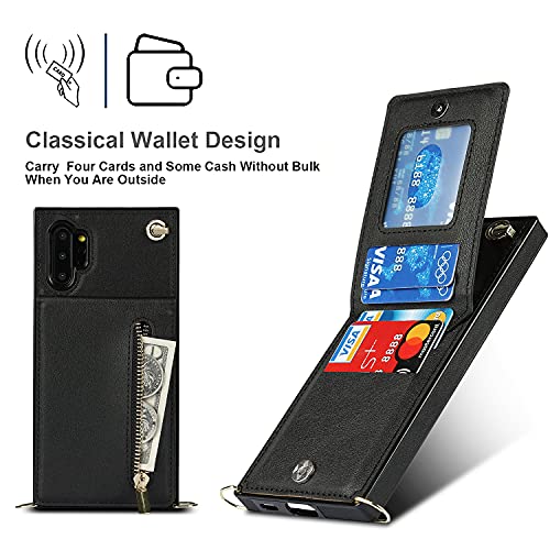 Phone Case for Samsung Galaxy Note 10 Plus Note10+ 5G Wallet Cover with Crossbody Strap Leather Card Holder Flip Cases Credit Slots Magnetic Clasp Note10 + Notes 10+ Ten Not S10 10Plus Girls Black by FDCWTSH - Image 6