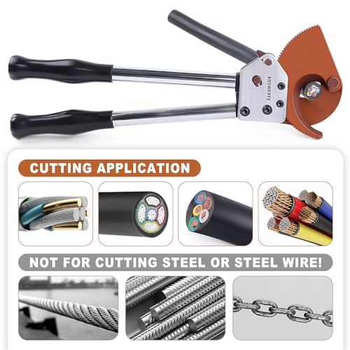 Image of Knoweasy Heavy-Duty Ratcheting Cable Cutters: Efficient J40 Wire Cutter for Large Copper, Aluminum, and Armored Cables up to 300 mm, Perfect for Electrical and Communication Cable Cutting