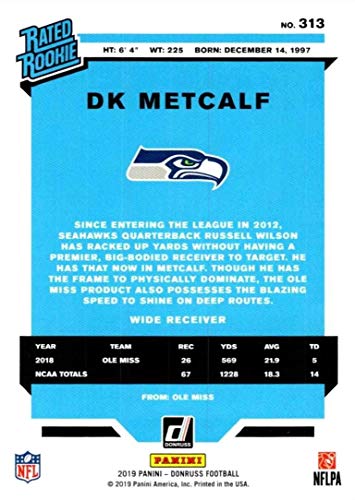 Seattle Seahawks 2019 Donruss Factory Sealed Team Set Featuring DK Metcalf Rated Rookie Card #313 with Russell Wilson and Steve Largent Plus
