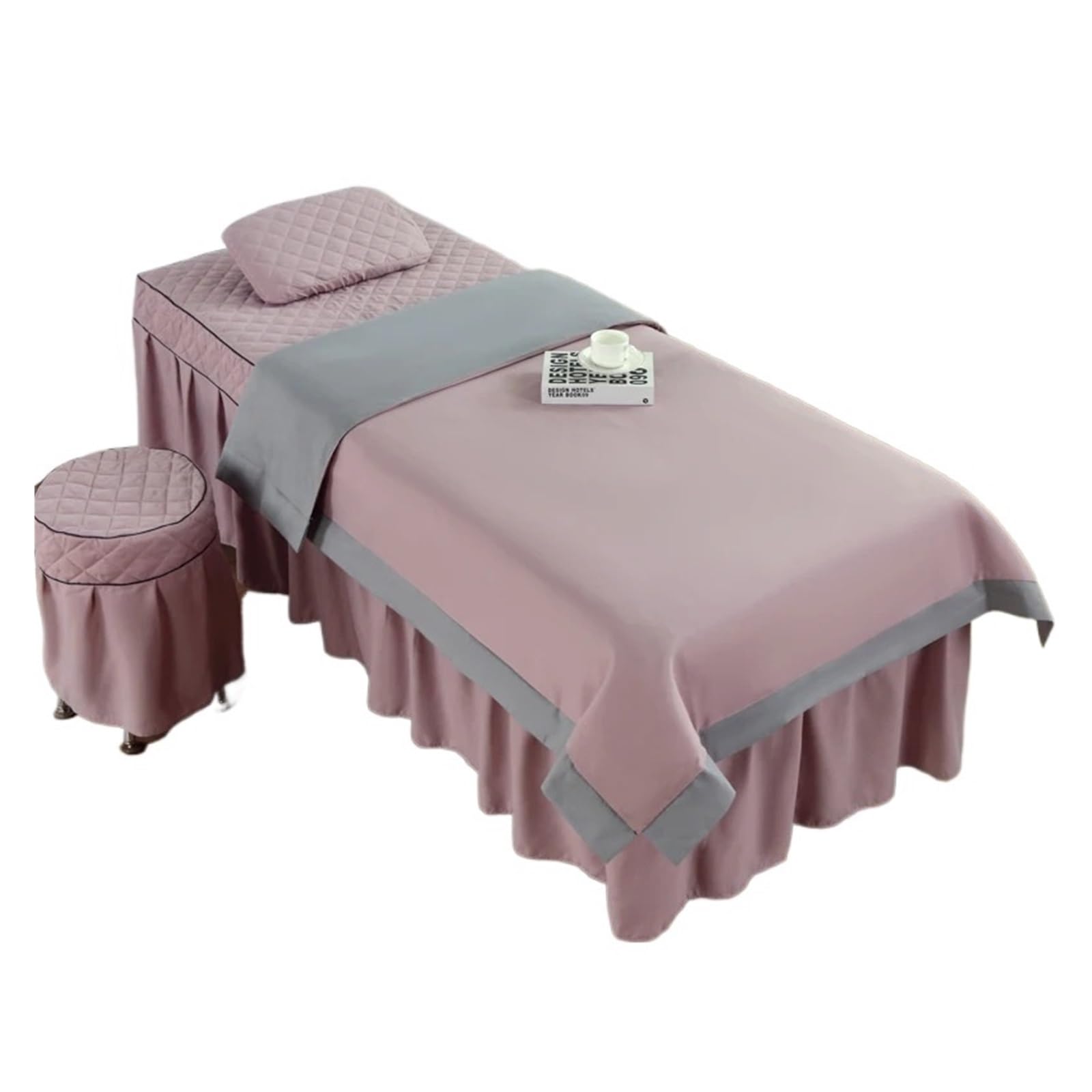 Beauty Salon Bed Cover Sets 4pcs Beauty Salon Bedding Sets Massage Spa Bed Cover Bedspread Pillowcase Stool Duvet Club(Pink,180x70)