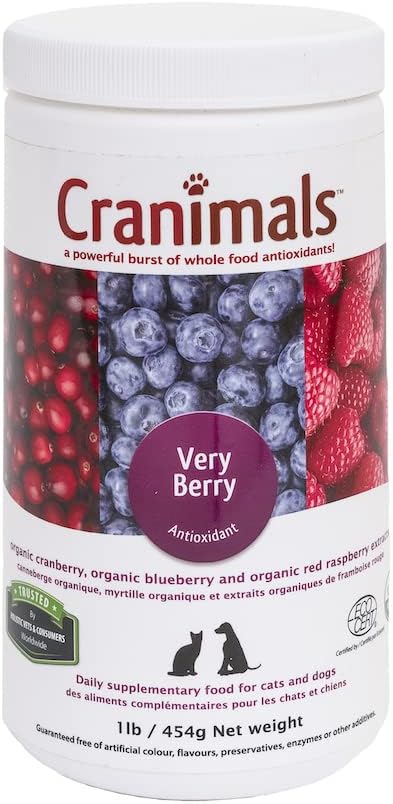 Cranimals VeryBerry Antioxidant Superfood Berry Powder for Dogs and Cats - Natural Antioxidant Boost from Cranberries, Raspberries, and Blueberries, 6 Month Supply - 454 g/ 1 Lb Jar
