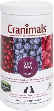 Cranimals VeryBerry Antioxidant Superfood Berry Powder for Dogs and Cats - Natural Antioxidant Boost from Cranberries, Raspberries, and Blueberries, 6 Month Supply - 454 g/ 1 Lb Jar