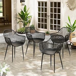 buybyroom Gartenstühle 4er Set, Outdoor Sessel Skandinavisch, Balkonmöbel Loungesessel Outdoor für Kleiner Balkon, Terrassenstühle 120kg Belastbar, Schwarz