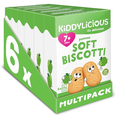 Kiddylicious Soft Biscotti Pomme | Dès 7 Mois | Biscuits Tendres au Blé Complet | 6 Packs de 120g (6 Sachets de 20g) | 720g