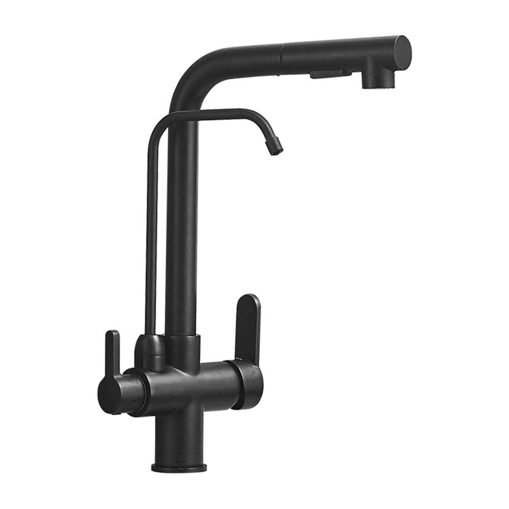 Grifo de cocina de 3 vías negro con doble salida de latón para sistema de ósmosis