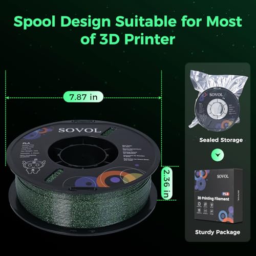 Image of Sovol 3D Printer Luminous Filament, Glow in The Dark PLA 1kg (2.2 lbs) Spool 3D Printing Materials, Dimensional Accuracy + /- 0.03 mm, 1.75 mm, Shiny Green