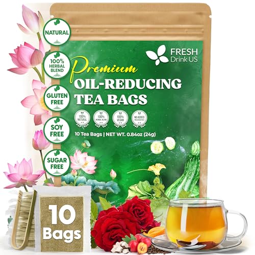 Image of FreshDrinkUS, Oil-Reducing Herbal Tea - 10 Tea Bags | Blend of Winter Melon, Lotus Leaf, Ginger, Hawthorn, Gardenia Fruit, Rose, Cassia Seed & More | Naturally Caffeine-Free | Delicious Hot or Iced