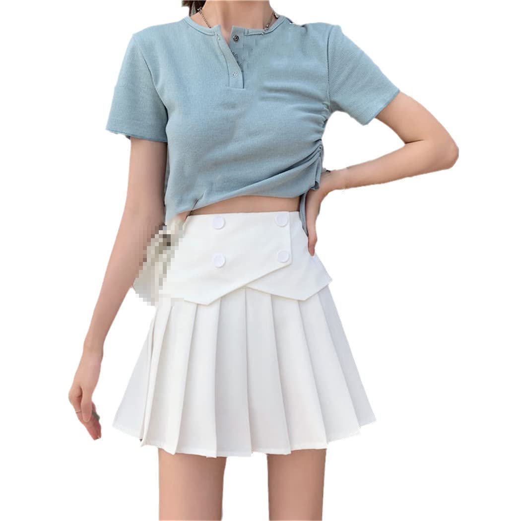 KEHAIOO Gonna a pieghe nera da donna, mini gonne a vita alta patchwork per ragazze, gonne eleganti stile preppy coreano estivo