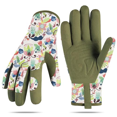 Baidast Women's Gardening Gloves Thorn-Proof Green White