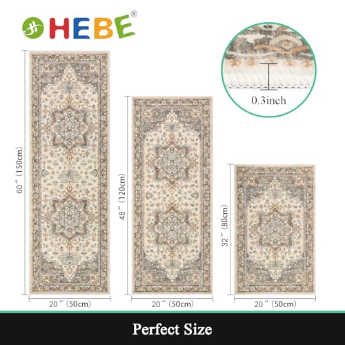 HEBE Boho Kitchen Rugs Set of 3, Non Slip Washable Kitchen Mats for Floor - image 2