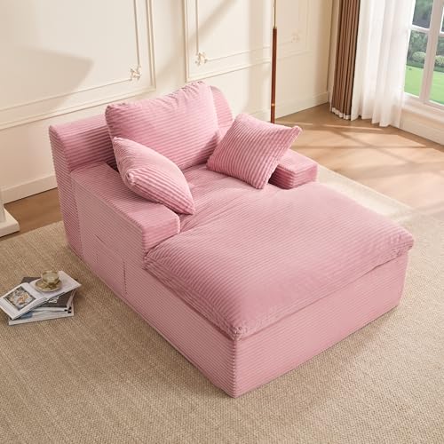 Litbird Canapé-Lit 1 Place, Fauteuil Nuage Grand Confort en Velours Côtelé, Lit d'Appoint Compact pour Petit Espace, Studio ou Chambre, sans Montage,Rose