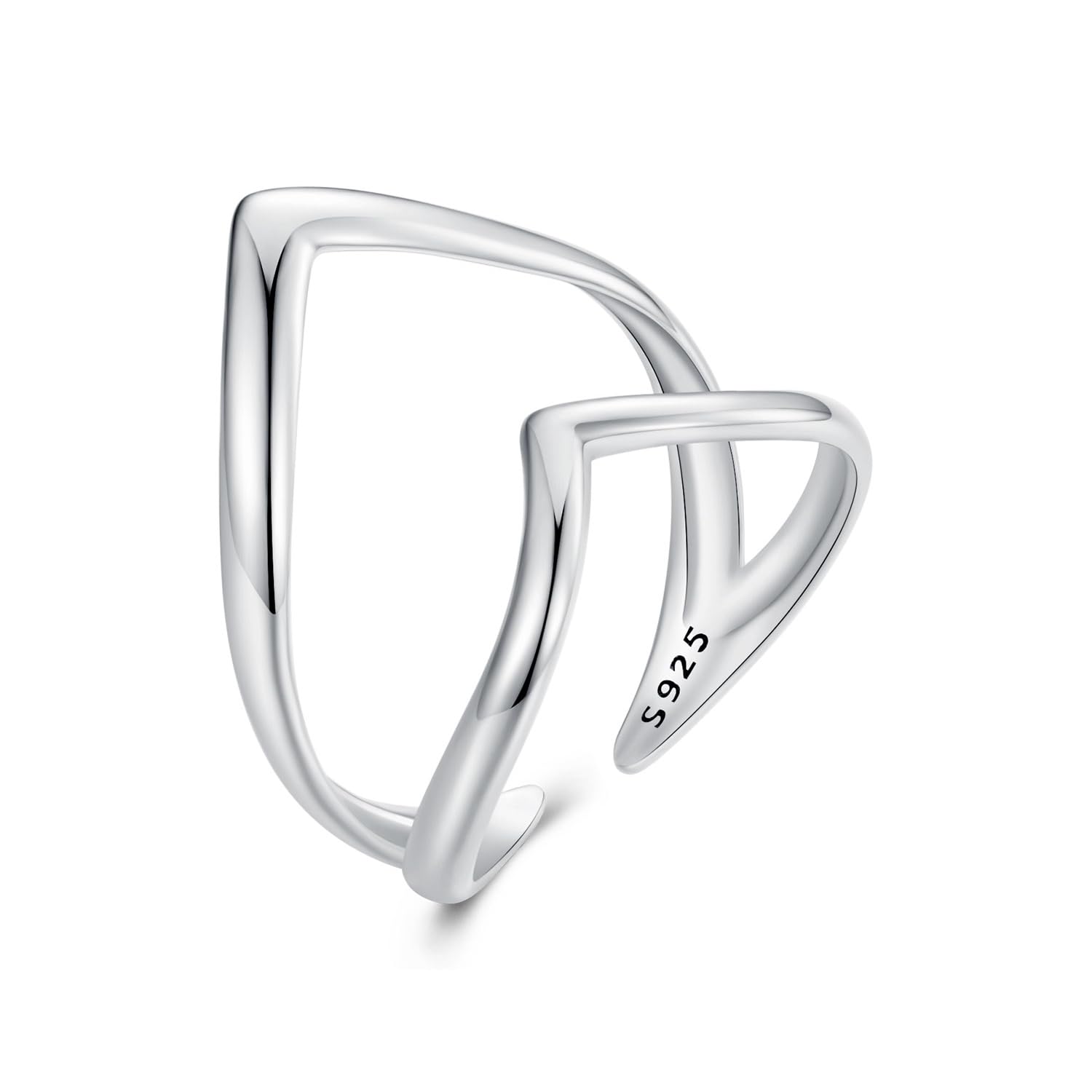 Anillo de Plata de Ley 925 Estilo Punk con Apertura en Forma de V, Anillo Ajustable de Doble Capa, joyería Fina para Mujer