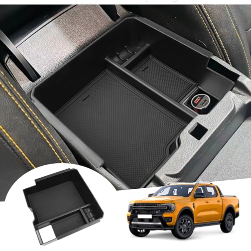 GAFAT Kompatibel mit Neu Ford Ranger T9 2025 2026-2023 Mittelkonsole Aufbewahrungsbox Ranger T9 Raptor Wildtrak XLT Organizer Tray Handschuhfach Ranger 2025 Zubehör (Elektronische Bremse)