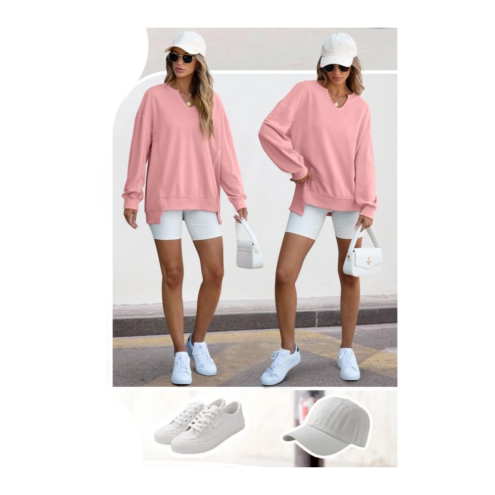 Generisch Diligentup bluza damska z dekoltem w serek, oversize, luźny krój, luźna, z długim rękawem, lekka