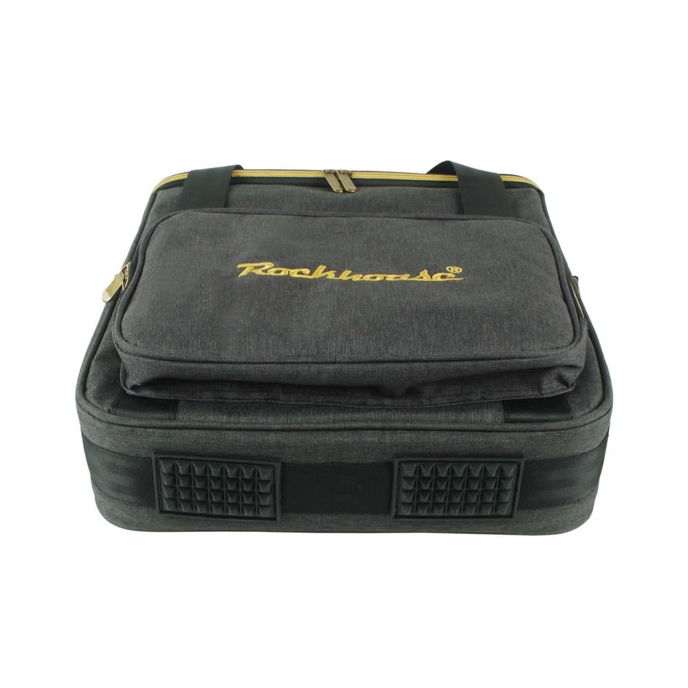 Bolsa de almacenamiento de discos de vinilo para LP de 12 pulgadas, funda de tela catiónica con acolchado de 8 mm, transportador a prueba de polvo con correa para el hombro y bolsillo
