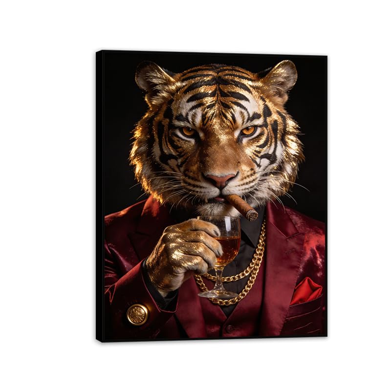 Décoration murale doré et rouge tigre en costume pour mur vide salon