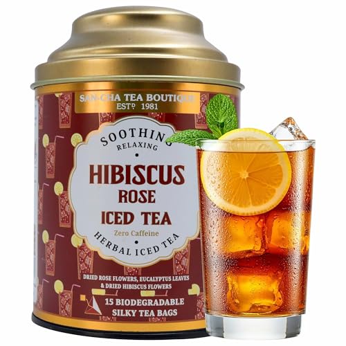 Image of Sancha Hibiscus Rose Iced Tea | 15 Pyramid Bags | Caffeine-Free Herbal Tisane | Sweet & Tart | No Added Sugar | Not Instant