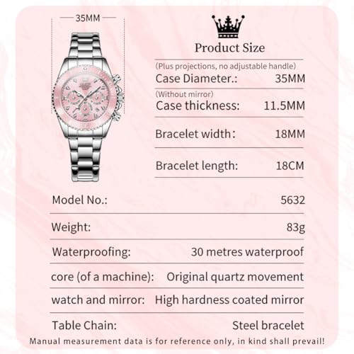 Image of OLEVS Women Dress Watch, Two Tone Diamond Quartz Wrist Watch, Stainless Steel Waterproof Luminous Day Date Ladies Chronograph Gift Watch