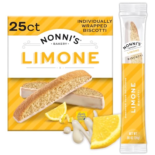 Nonni's Limone Lemon-Iced Biscotti Cookies – Individually Wrapped Italian Tea-Time Snack, Crunchy Twice-Baked, 110 Cal Each, 21.5 oz Carton