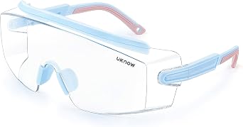 UKNOW Safety Goggles Over Glasses, Anti Fog Safety Glasses with Clear Wraparound Lens, ANSI Z87.1 Protective Eyewear