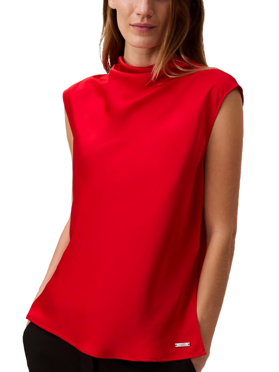 Calvin Klein Jeans Women's Satin Cowl Neck Blouse Satin Blouse with Cowl Neck, Goji Berry, S