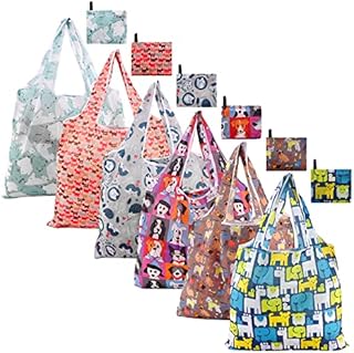 GLAITC Reusable Shopping Bags, 6 Pack Washable Grocery Bag Eco-Friendly Nylon Foldable Tote Bag Large Groceries Pouch for Daily Use Travel Storage