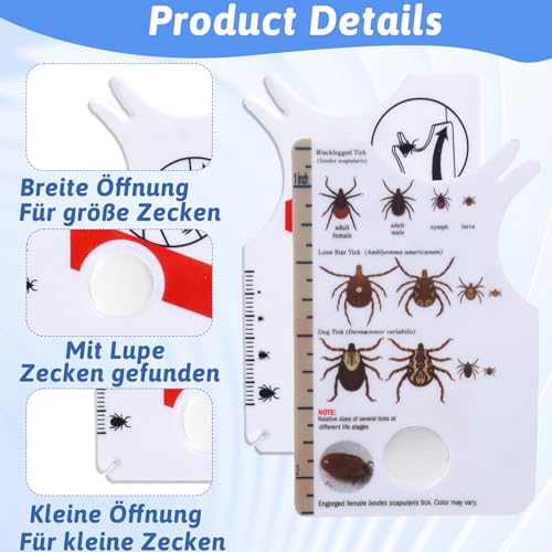 Giantree 2 Stück Zeckenkarte Mit Lupe, Zeckenkarte Mensch Schnelle Reinigung Von Zecken Zeckenentferner Kinder Mit Lupe Kompakt Und Tragbar Zecken Vom Haustier oder Menschen Entfernen