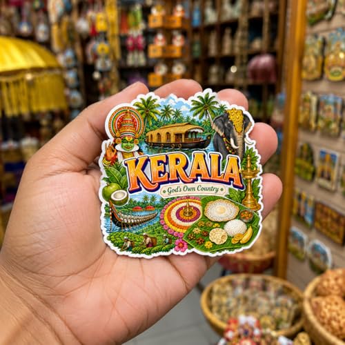Image of Zesta Wooden Fridge Magnets Set | Refrigerator Decor Magnets for Kitchen | India Souvenir Fridge Magnet Collection | Wooden Magnet for Fridge Door Decoration (Kerala)
