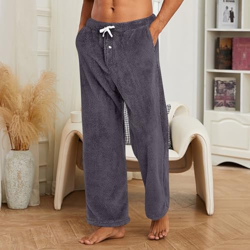 Men's Plush Warm Pajama Pants Soft Fleece Comfortable Sleep Bottoms Drawstring Elastic Winter Cozy Lounge Pants2