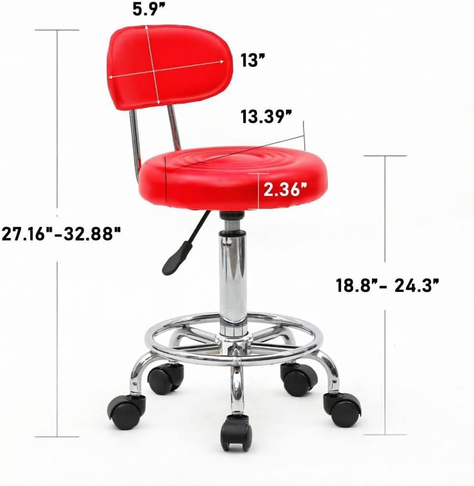 Round Bar Stool with Lines Rotation Counter Adjustable Height, Modern Bar Stools 360° Swivel PU Leather Armless Bar Chair for Kitchen Dining Living Bistro Spa (Red, Round with line & Back)