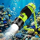 FISHOAKY Diving Flashlight Underwater LED Light, 1500 Lumen & 3 Modes IPX8 Waterproof Flashlight, Rechargeable Torch Scuba Dive Light Water Lights for Night Diving Snorkeling Outdoor Sports(Black)
