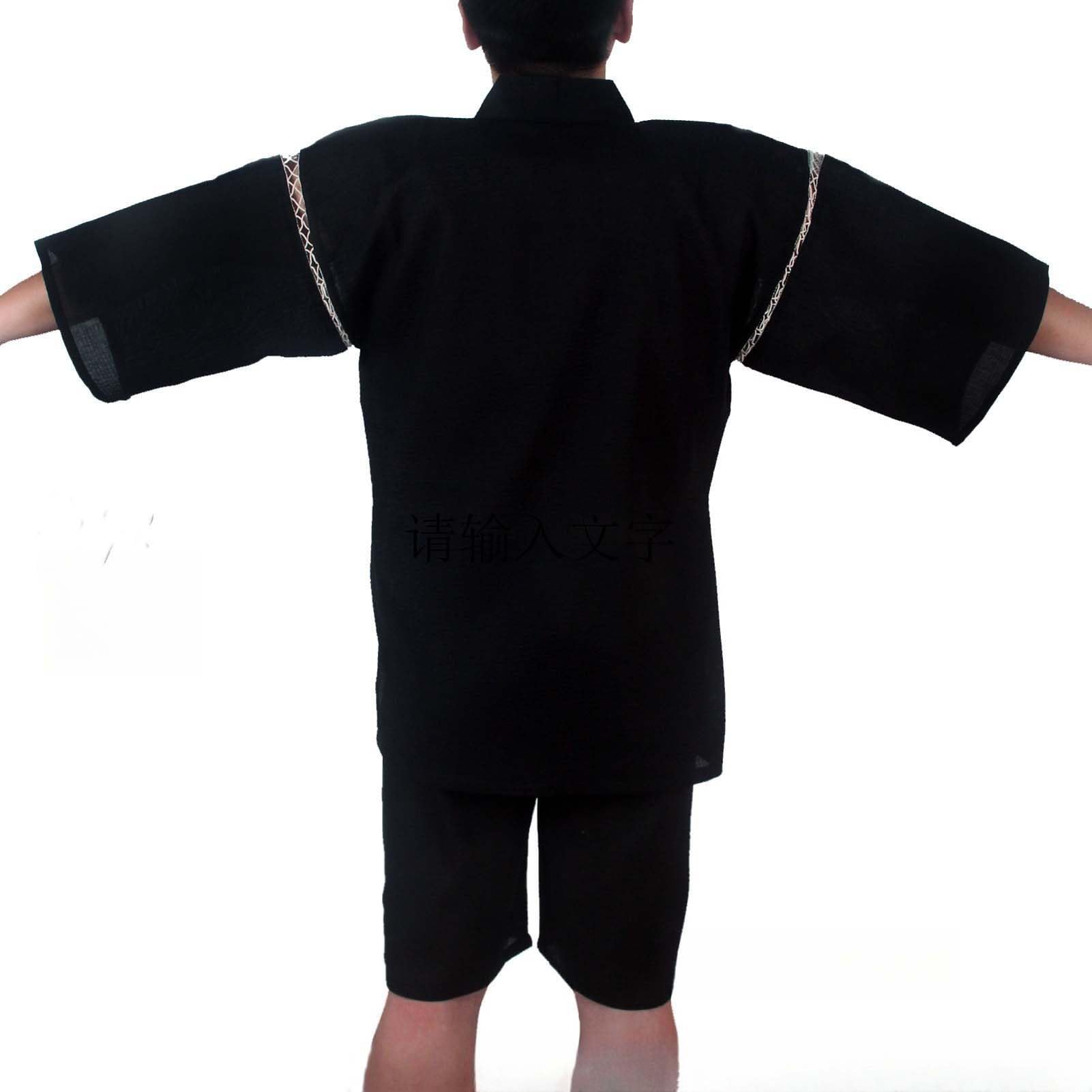 ZEALMAX Conjunto de kimono japonés para hombre, camisa y pantalones cortos, algodón y lino, bata de baño, color negro
