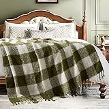 Carriediosa Buffalo Plaid Throw Blanket with Tassel Check Farmhouse Boho Decorative Lightweight Soft Cozy Throws for Couch Bed Sofa Chair Outdoor Fringe Blankets, 50' X 60' Green Plaid