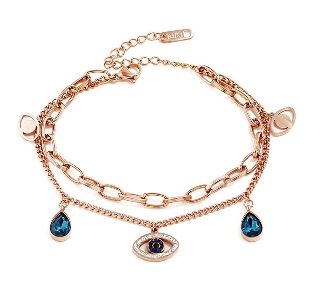 El Regalo Stainless Steel Evil Eye Multilayered Rose Gold Chain Bracelet for Girls & Women- No Rust Evil Eye Bracelet (B0BXWZQFYV) Amazon Price History, Amazon Price Tracker