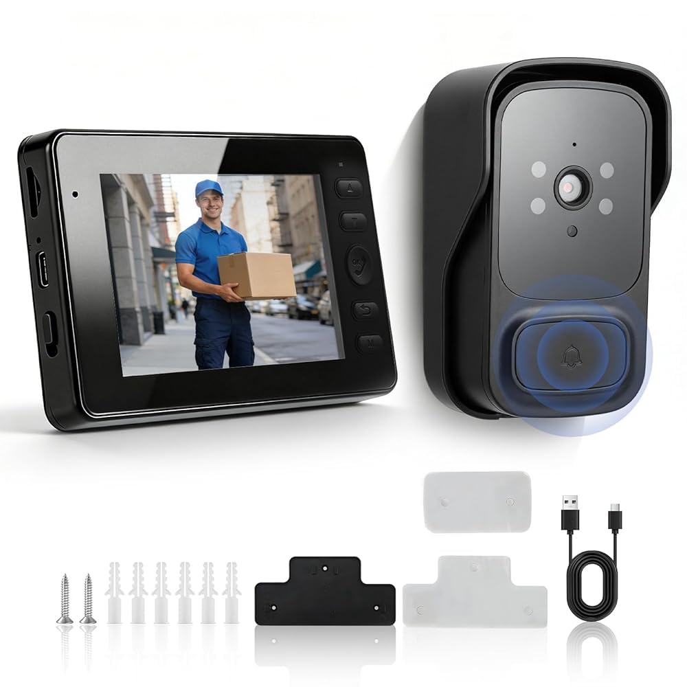 Türklingel mit Kamera Kabellos, Video Türklingel mit 1080P HD 4.3" IPS Bildschirm, Infrarot Nachtsicht, 2.4G WLAN, 2-Wege-Audio, 120° Weitwinkel, Unterstützt SD