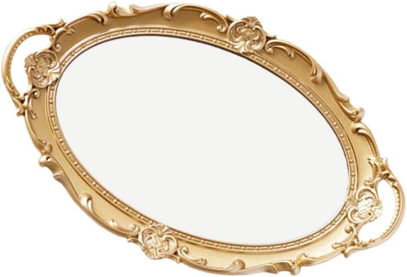 VALICLUD Vintage Mirror Tray Oval Retro Gold Mirror Tray Dresser Organizer Jewelry Trinket Jewelry Dish Ring Holder Organizer Bracelets Plate for Rings