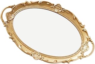 VALICLUD - Vassoio vintage con specchio, ovale, in stile retrò, dorato, con specchio, per riporre gioielli, stoviglie, anelli, braccialetti