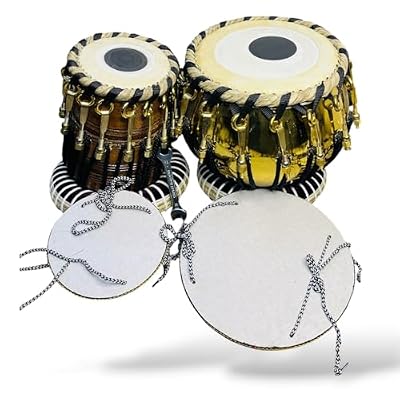 PSK IMPEX Professional Golden Plated Stainless Steel Tabla Set | Red Sheesham Dayan | Handmade Skin Pudi | Golden Nut Bolt Tuning | Ring Set, Hammer, Key & Foam Padded Carry Bag Included