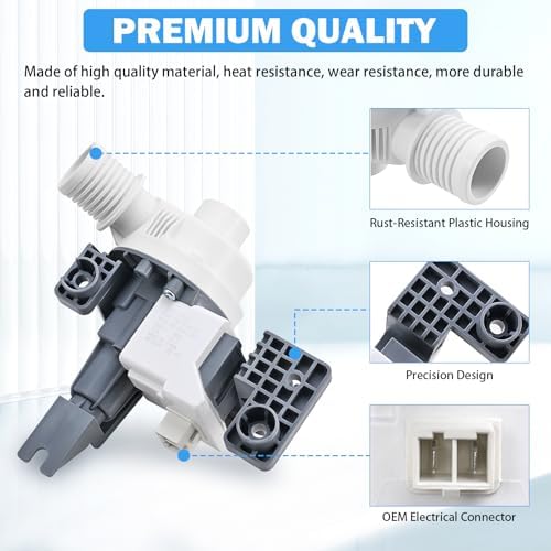 W10876600 W10727777 B25-3A04 Washer Drain Pump Assembly Compatible with Whirlpool Kenmore Maytag Crosley Top Load Clothes Washing Machine Replacement Parts W10876600VP AP6004933 PS11738156 - Thumbnail 3