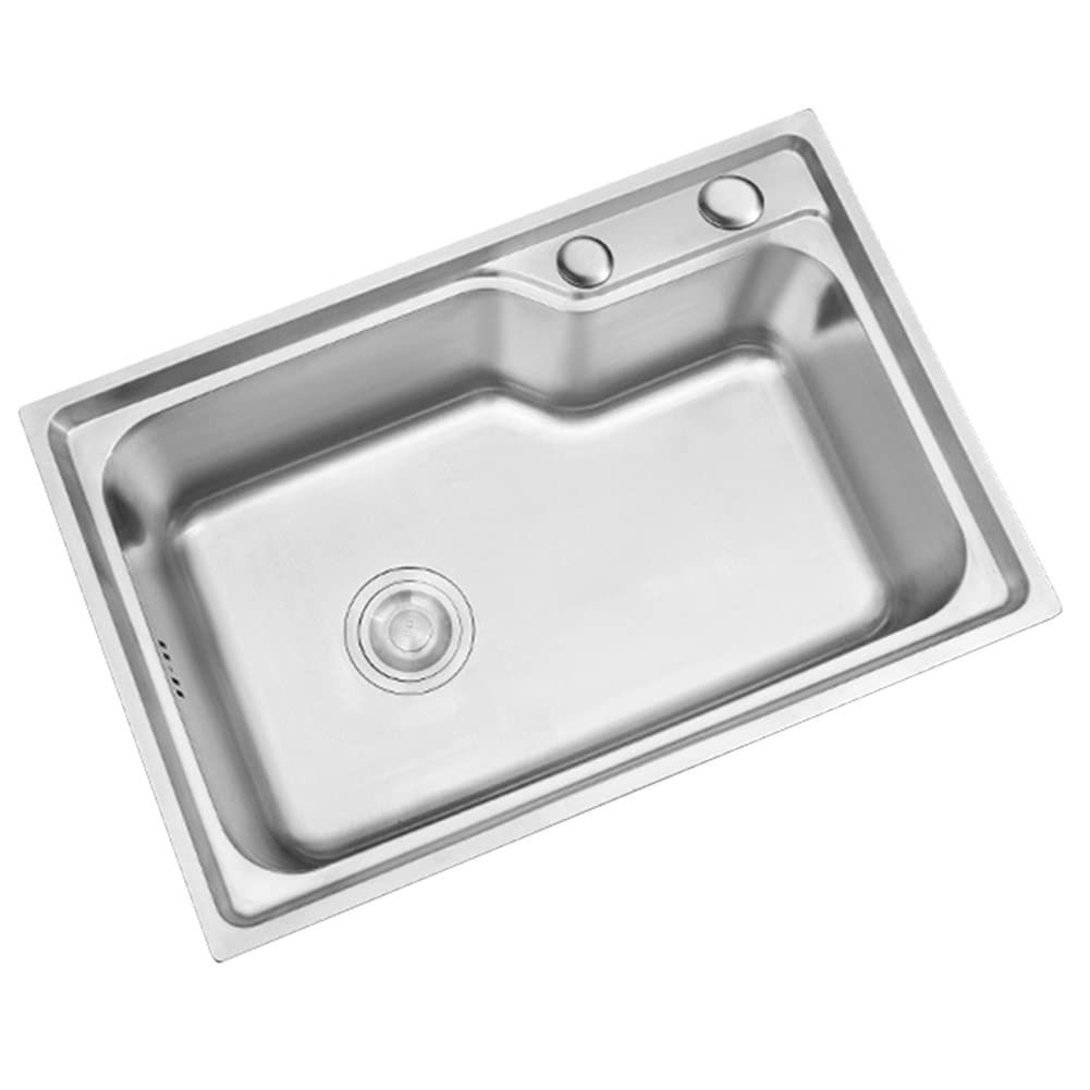 WDSOPK Kitchen Sink Drop-in, Stainless Steel Single Bowl Bar Sink Laundry Sink, Utility Sink, Round Farmhouse Bar Sink Washbasin Sink (Silver 68x45cm)