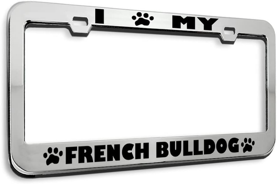 Speedy Pros Metal License Plate Frame French Bulldog Paw Love Heart Pet Dog Metal Tag Holder Car Accessories Stainless Steel 2 Holes 1 Frame