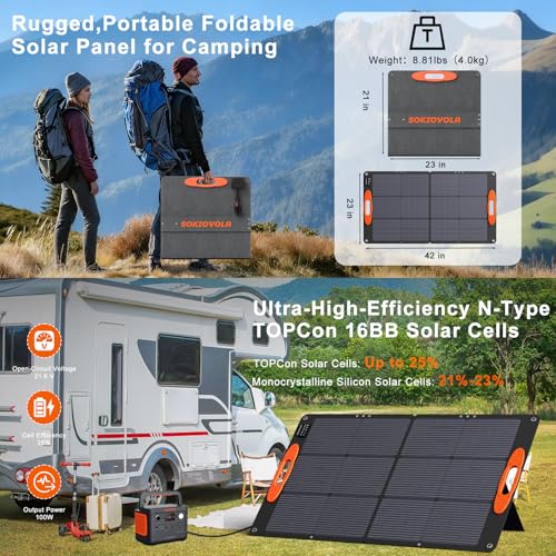 Image of SOKIOVOLA N-Type 16BB 100W Portable Solar Panel 18V ETFE Portable Foldable Solar Charger NextGen 25% High Conversion Folding Solar Panel for Camping Outdoor RV