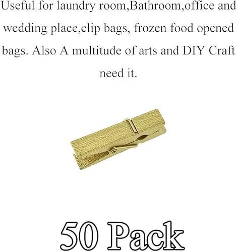 Miniatura 5 de HAHIYO Pinzas para ropa de madera doradas, pequeñas, no se desmoronan, 1.38 pulgadas de largo, paquete de 50 resortes resistentes y fuertes, no se