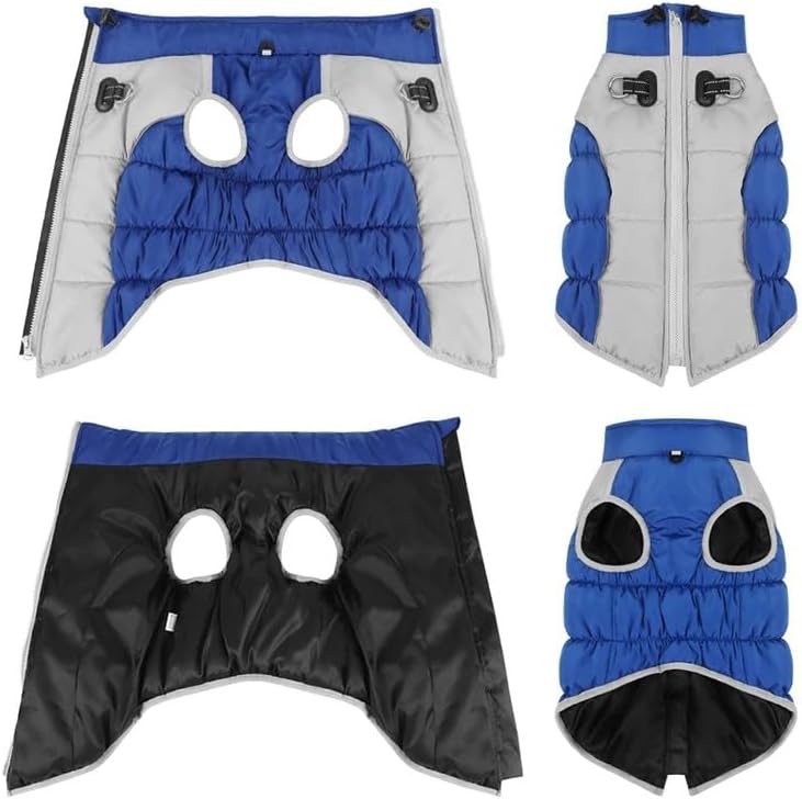 屋外の反射的な防水ジッパーラブラドールフレンチブルドッグジャケット冬ウォームドッグスノーコート服,青,5xl