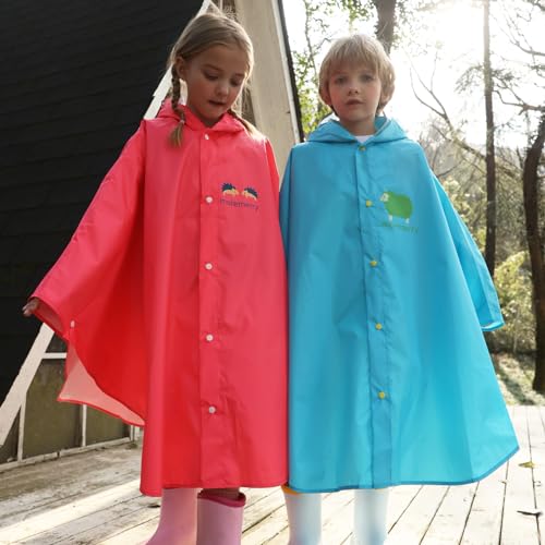 Image of AIWUHE Kids Rain Poncho Cartoon Raincoat Jacket Cute Rain Coat Toddler Boys Girls Rain Cape Light Waterproof Hoodie Outwear