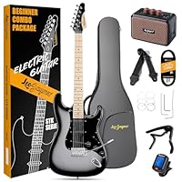 Complete Starter Kit: this Leo Jaymz electric guitar kit includes: a 39" full size ST style electric guitar, a 5W portable amplifier, tuner, strap, gig bag, cable and extra strings. High-Quality Construction: Featuring a maple neck and fingerboard al...