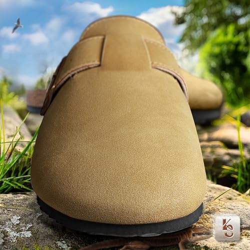 Image of KEMISANT Men Clogs-Comfortable Suede Mules Slippers Sandals Nurse Potato Shoes Unisex-Cushioned Cork-Footbed