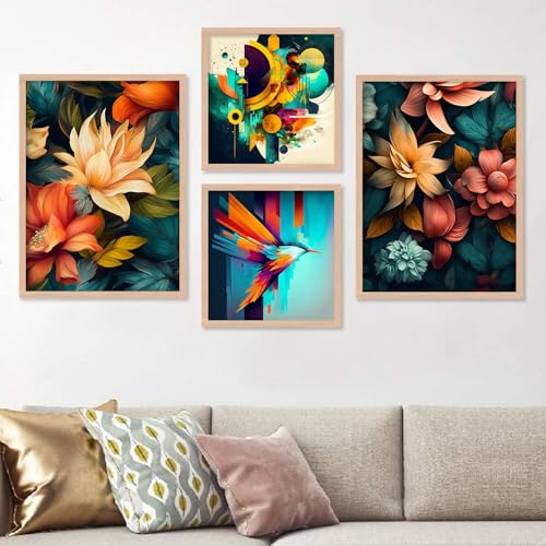 Image of kotart Aesthetic Modern Wall Decor Paintings with Frame for Home Decoration - Painting for Living Room Bedroom - Painting for Wall Decoration, Set of 4 (Art 7, Big (13x17 or 13x13 inch))